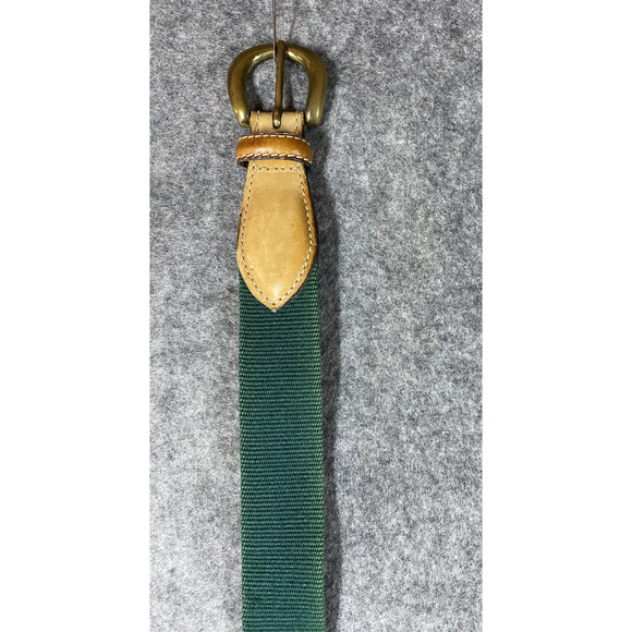 Trafalgar Belt Mens Size 30 Green Surcingle Canvas Leather Tabs Brass Buckle - Picture 5 of 13